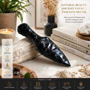 Couteau artisanal en obsidienne noire, grande lame en cristal de verre volcanique naturel, style tribal, objet décoratif spirituel, Gujarat Home - Product Image 3