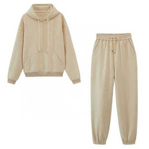 Winter-Herbst Damen Trainingsanzüge Schlichte Sportanzüge Schwerer Baumwoll-Jogginganzug Trainingsanzug-Set - Product Image 5