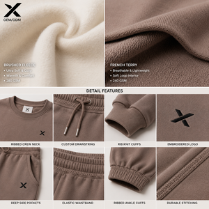 X Sports City ชุดวอร์มขนแกะสำหรับผู้หญิงแบบสั่งตัดสไตล์ฝรั่งเศสเทอร์รี่ใส่สบายคอลูกเรือแบบมีกระเป๋าทรงหลวม - Product Image 5
