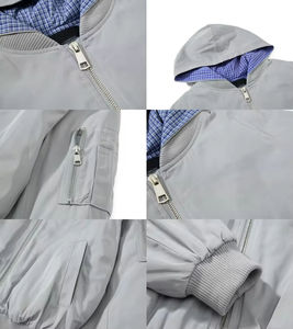 Blouson bomber à capuche pour homme, fermeture éclair, coupe-vent, couleur unie, en polyester, avec logo sur le devant, idéal pour l'automne - Product Image 6