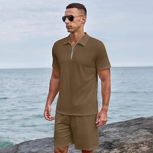Men's Solid Color Cotton Polo Shirt & <b>Shorts</b> <b>Set</b> Casual Breathable Summer Wear t-shirt <b>set</b> Solid color - Product Image 5