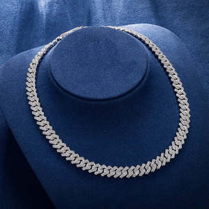 Cadena Cubana de Plata de Ley 925 de Lujo con Moissanita, Bañada en Rodio/Oro, Unisex, Tishya, Elegante Regalo - Product Image 1