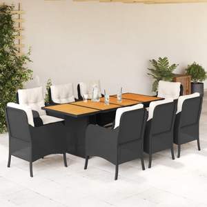 Black Rattan <b>Garden</b> <b>Dining</b> <b>Set</b> With Cream Cushions <b>8</b> <b>Seater</b> Outdoor Furniture Contemporary Style - Product Image 1