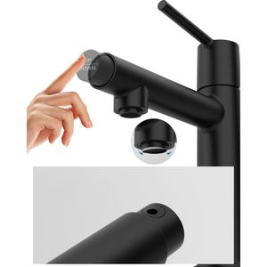 Rubinetto da Bagno Nero Opaco Monocomando da Appoggio, 1-3 Fori, Modalità Flusso Fontana, Funzione Due-in-Uno per Lavabi e Mobili Lavanderia - Product Image 4