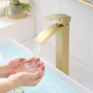 Rubinetto Moderno Monocomando per Bagno, Finitura Oro Spazzolato, Rubinetto Monoforo per Lavabo, Rubinetto Monocomando per Vanità - Product Image 1