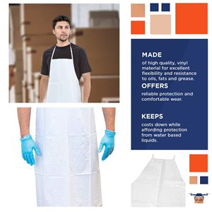 Grembiuli monouso da lavoro in PVC Unisex 6 Mil 35 \ "X 50 \" in vinile bianco fustellato finitura resistente agli strappi uniforme protettiva impermeabile - Product Image 3