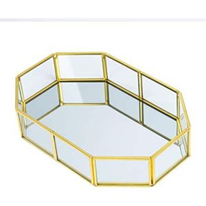 Bandeja Decorativa Octogonal de Lujo con Espejo Dorado, Organizador de Cosméticos y Joyas, Bandeja de Metal para Perfumes y Artículos de Vanidad, Venta al por Mayor para Decoración del Hogar - Product Image 1