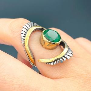Ladies Green Tourmaline Sterling Silver 14K Gold Plated Jewelry Set Ottoman Boho Style Ring Earrings <b>Necklace</b> Gift - Product Image 5