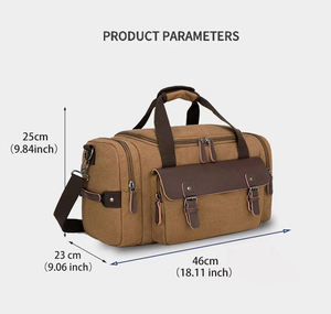 Sac de voyage rétro en toile avec accent en cuir, poche à rabat et plusieurs compartiments, sac de week-end - Product Image 5