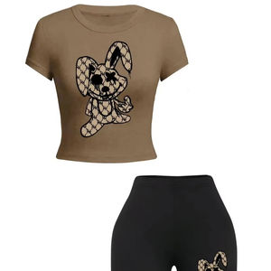 2025 pantalones cortos estampados en 3D camisa de alta calidad 100% algodón conjuntos de mujer transpirable verano 2 piezas conjunto de mujer - Product Image 4