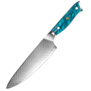 Couteau de chef en acier Damas 8-9,9 pouces, forgé à la main, finition satinée, manche en résine, style japonais, ambidextre, couteau de cuisine OEM ODM - Product Image 1