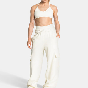 Women's <b>High</b> <b>Waisted</b> Loose <b>Cargo</b> Pants Solid Color Elastic Waist Wide Leg Casual Joggers With Utility Pockets Spring Style - Product Image 4