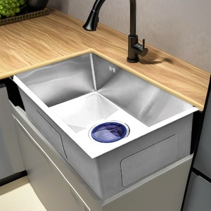 Fregadero de cocina de un solo cuenco de lujo, fregadero de cocina bajo encimera hecho a mano de acero inoxidable SUS 304 de alta calidad de la fábrica de Vietnam - Product Image 5