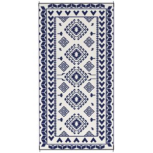 Tappeto da Esterno Reversibile Impermeabile 9FT X 18FT Blu e Bianco, Tappetino da Picnic con Borsa per il Trasporto, Design a Patchwork con Paglia e Rombi - Product Image 1