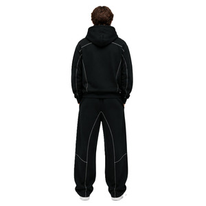 Ensembles de sweats à capuche et de joggers en molleton de coton surdimensionnés à fermeture éclair intégrale, avec surpiqûres contrastées, style streetwear, personnalisables en usine, pour hommes, vente en gros - Product Image 4