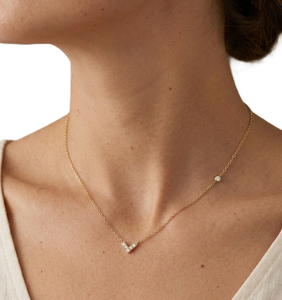 Collier pendentif délicat en or jaune massif 14K 18K, design cœur minimaliste avec pierre naturelle ronde brillante de luxe, pour femme, mariage - Product Image 5