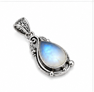 Pendentif en argent avec pierre de lune arc-en-ciel, collier en pierre de lune naturelle, pendentif en argent sterling, bijoux en pierres précieuses faits à la main, cadeau bohème - Product Image 2