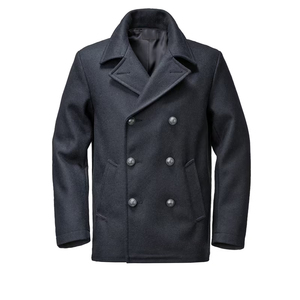 OEM Service Long Pea Coat Black Color Wool Fabric <b>Double</b> <b>Breasted</b> Lightweight Office Work Formal Pea Coat With Side Pocket - Product Image 3