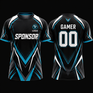 Camiseta de E-Sports Sublimada con Cuello Redondo, Secado Rápido, Poliéster, Unisex, Adulto, Diseño Negro, Blanco y Dorado, Gamer 00 - Product Image 5