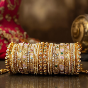 Pearl and Kundan Meenakari <b>Bangles</b> <b>Set</b> with Glam Finish - Product Image 3