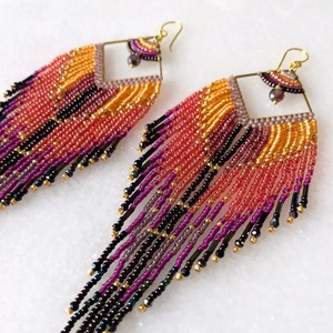 Pendientes de Flecos con Cuentas Hechas a Mano, Diseño Degradado Multicolor, Joyería de Moda, Marco Metálico, Detalle Exquisito - Product Image 6