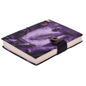 Purple Feather Vintage Journal | Printed Hardcover Leather Diary with Brass Lock | Gothic Writing <b>Notebook</b> & Sketchbook - Product Image 5