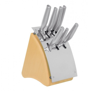 Ensemble de couteaux de cuisine professionnels 7 pièces avec lames en acier inoxydable, manches ergonomiques en métal, bloc de rangement en bois et aiguiseur - Product Image 3