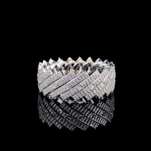 Anillo Cubano Chevron con Incrustaciones de Diamantes Moissanite en Plata de Ley 925, Anillo de Compromiso y Matrimonio, Joyería de Estilo Hip Hop para Regalos - Product Image 1