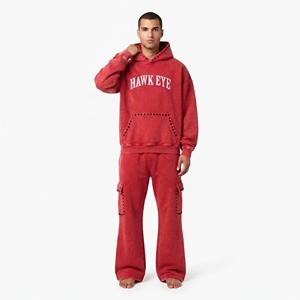 Conjunto Deportivo Masculino de Alta Calidad, Lavado Ácido, Estilo Casual, Dos Piezas, Sudadera con Pedrería Personalizada y Pantalones Deportivos - Product Image 2