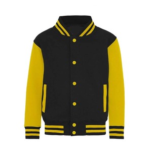 Men's Black Varsity Jacket With Gray Sleeves And Striped Cuffs Casual Cotton Polyester Blend Autumn Wear - Product Image 2