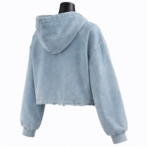 Sweat-shirt à capuche oversize pour femme, coupe courte, effet délavé et usé, en polaire douce, confortable et décontracté, style streetwear - Product Image 1