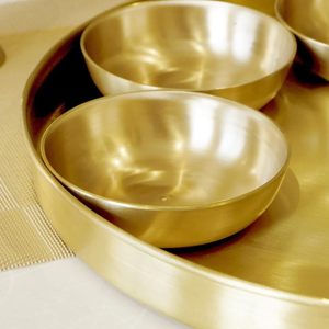 Traditional utensils decorative <b>serving</b> plate bowl <b>spoon</b> glass compact elegant simple small brass <b>serving</b> thali five inch indian - Product Image 2
