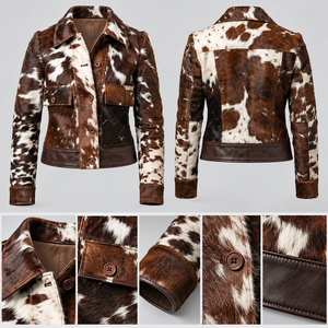 Women's Brown Cowhide Winter Woven Safari Jacket Turn Collar <b>Button</b> Front Cotton Filled Wool Lined Western Prairie Chic <b>Coat</b> - Product Image 5