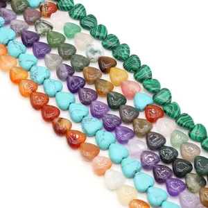 Hot Selling Love Shape Natural Gemstone Beads 10mm/12/14mm Amethyst/Tiger Eye/Agate Jasper Heart Shaped Beads
