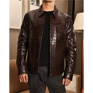 Veste en cuir de crocodile de luxe pour homme, douce, durable, élégante, décontractée, pour l'hiver, style motard - Product Image 4