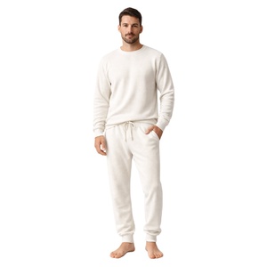 Conjuntos de ropa exterior informal cálida de invierno para hombre Samavia |   Traje de 2 Piezas en Tejido Transpirable de Waffle |   Suéteres con Patrón Sólido en la Parte Delantera - Product Image 1