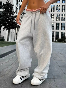 Pantalon Harem Jaune Femme Taille Haute Élastique Coupe Ample Longueur Intégrale Décontracté Automne 100% Coton Tricoté Respirant Uni Large - Product Image 6