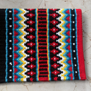 Manta de algodón para silla de montar western, estilo suroeste, con patrón geométrico en rojo, negro, turquesa y amarillo. - Product Image 3