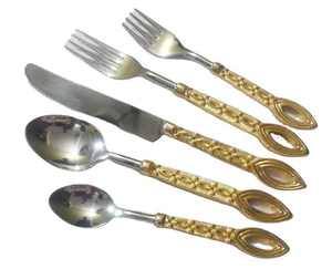 Juego de Cubiertos Modernos Dorados de 5 Piezas con Mango Negro, Aptos para Lavavajillas, Utensilios para Catering, Cucharas y Espátula de Metal con Acabado Espejo - Product Image 5
