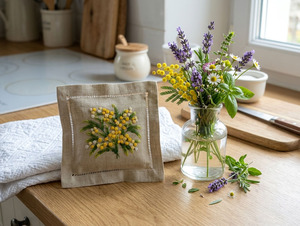 Fundas de Almohada Rectangulares de Lino Natural de Alta Calidad con Bordado de Flor de Mimosa Amarilla, para Hotel y Avión, Venta al por Mayor - Product Image 4