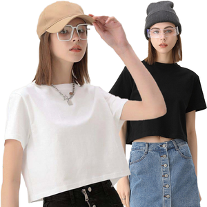 Wholesale Loose Regular 100% Cotton 200G Unisex Customizable Crop Casual Short Basic T-Shirt Logo Print Plain Dyed Knitted - Product Image 3