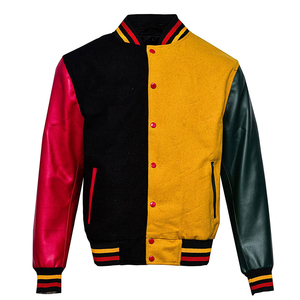Blouson universitaire décontracté pour homme 2026 en cuir PU color block avec col rabattable, coupe droite, style automne – Disponible à la vente - Product Image 1