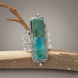 Mohave <b>Turquoise</b> Gemstone <b>Ring</b> 925 Silver Bezel Setting Bohemian Style Unisex Everyday Wear Gold Plated And Rose Gold Plated - Product Image 1