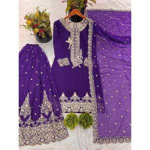 Women's Beautiful <b>Top</b>- Sharara and Dupatta Set with Heavy Embroidery Sequence Work - Product Image 6
