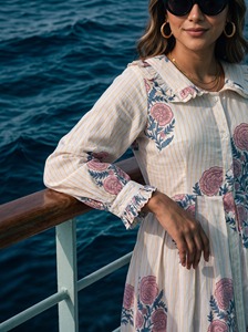 <b>Women's</b> Boho Maxi <b>Dress</b> V-neck <b>Long</b> Sleeve Fit Flare Loose Fit Woven Natural Eco-Friendly Breathable Cotton Summer Casual <b>Dress</b> - Product Image 5