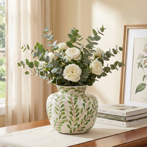 Jarrón Decorativo con Incrustaciones de Conchas Botánicas, Patrón de Hojas Verdes en Mosaico, Maceta de Lujo Hecha a Mano, Ecológica, con Madreperla, Moderna - Product Image 4