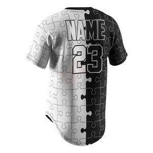 Camiseta de Béisbol para Hombre, Negra y Blanca con Estampado de Rompecabezas, Cuello en V, Manga Corta, Número 23 Sublimado, Logotipo Frontal, Transpirable, Corte Regular, para Adultos - Product Image 1