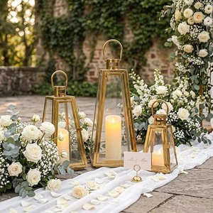 Set of 2 Stainless Steel Decorative <b>Lantern</b> 12'' High Metal <b>Candle</b> Holder <b>Outdoor</b> <b>Candle</b> <b>Lantern</b> with Tempered Glass <b>Lanterns</b> - Product Image 6