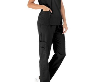 <b>Women</b> <b>Black</b> Scrub Set Short Sleeve <b>Pants</b> Cotton Polyester Knitted Breathable Comfortable Stretch Hospital Uniforms - Product Image 4