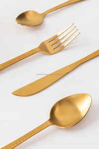Premium Hammered Pattern Design Dishwasher-<b>Safe</b> Spoon <b>Knife</b> and Fork 4 pcs Sets for Home Party Restaurant - Product Image 4